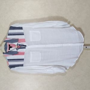 01521 I.N. Studio white shirt w/red blue yoke L NEW